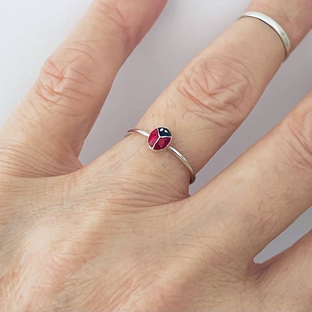 Sterling Silver Tiny Ladybug Ring, Silver Rings, … - image 3